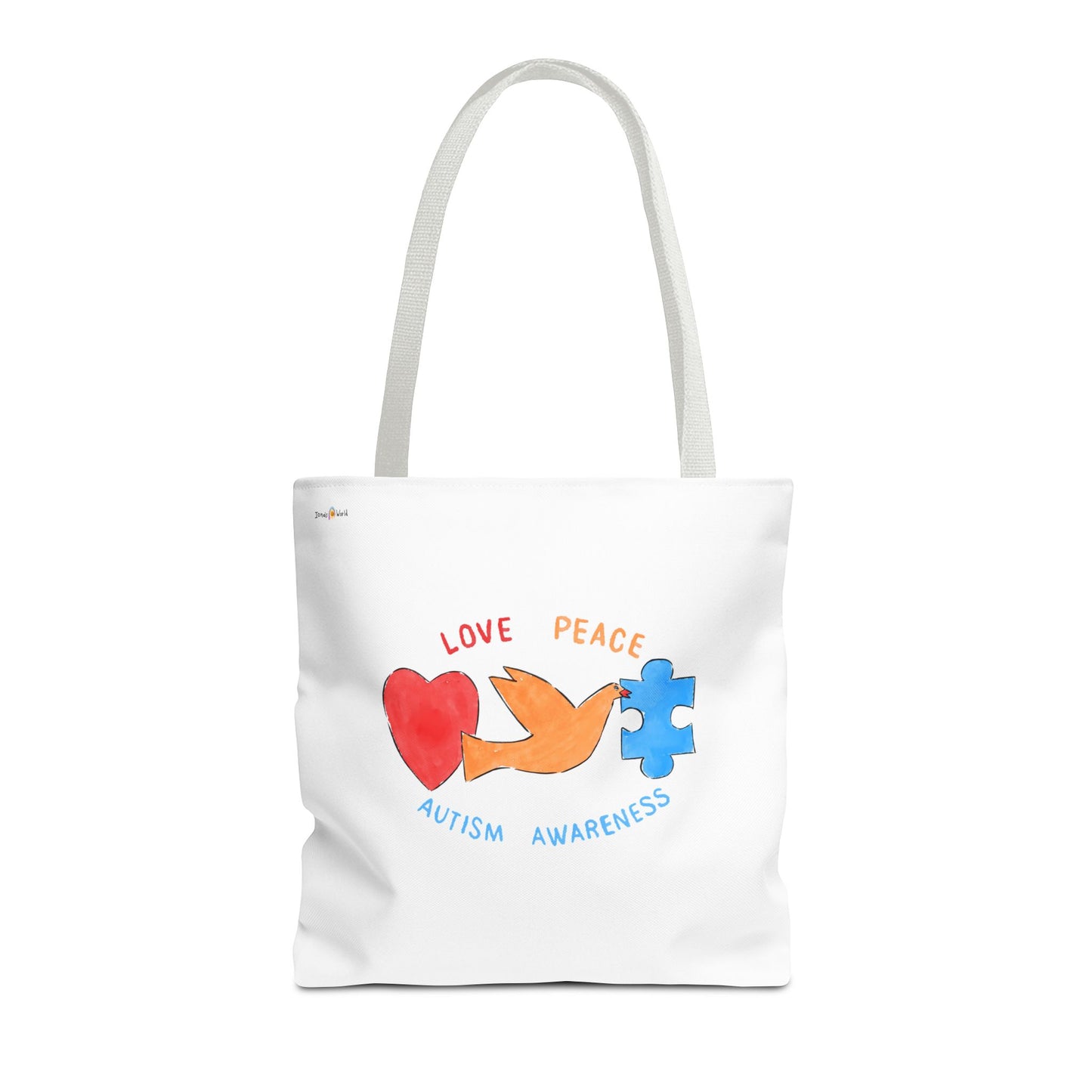 LOVE, PEACE, AUTISM AWARENESS - TOTE BAG