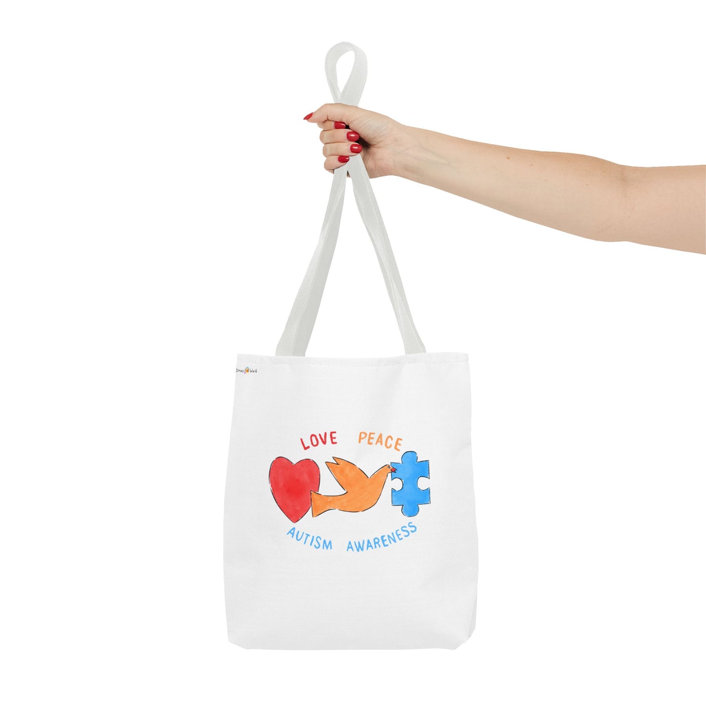 LOVE, PEACE, AUTISM AWARENESS - TOTE BAG
