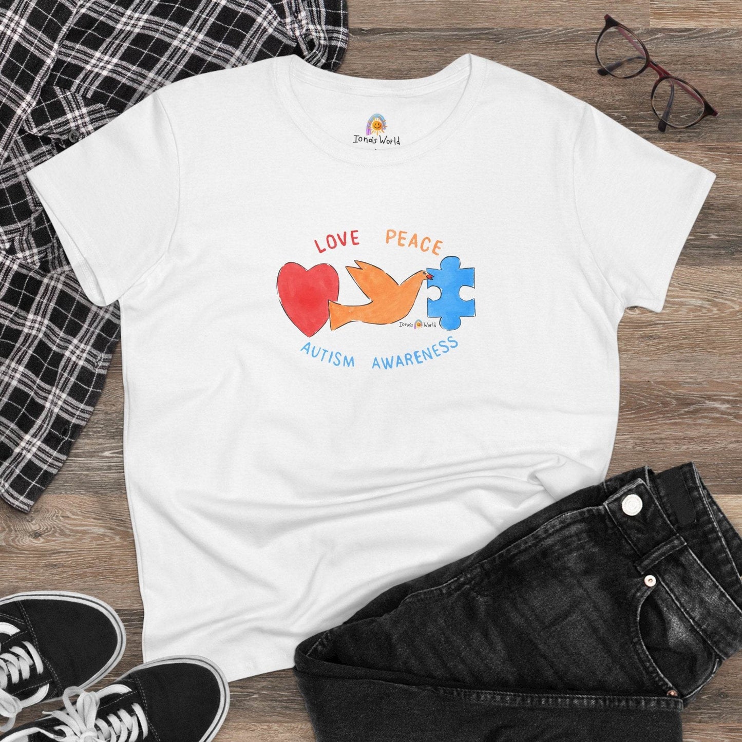 LOVE, PEACE, AUTISM AWARENESS - WOMEN'S SHIRT - Iona's World