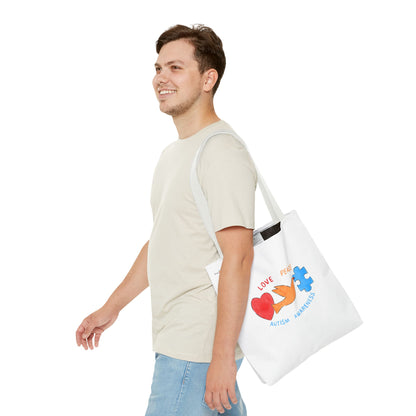 LOVE, PEACE, AUTISM AWARENESS - TOTE BAG