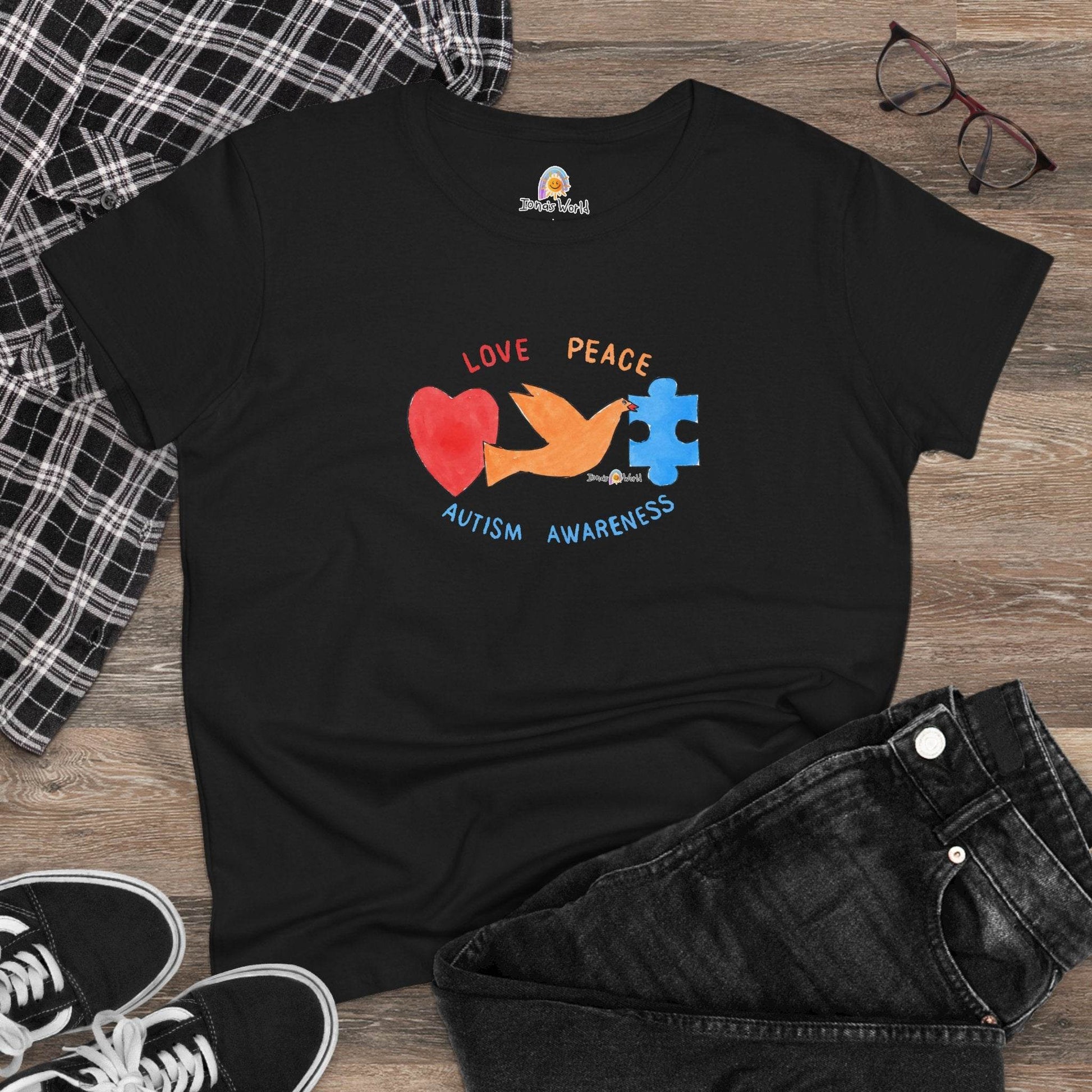 LOVE, PEACE, AUTISM AWARENESS - WOMEN'S SHIRT - Iona's World