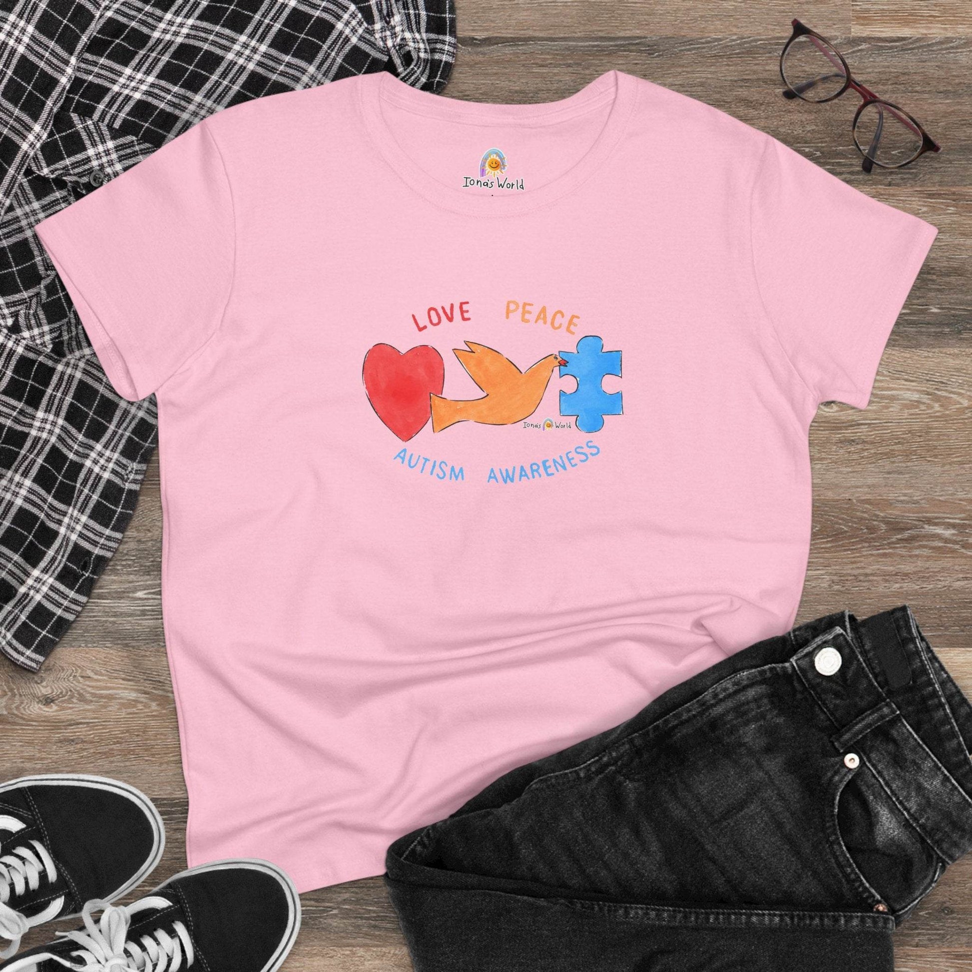 LOVE, PEACE, AUTISM AWARENESS - WOMEN'S SHIRT - Iona's World