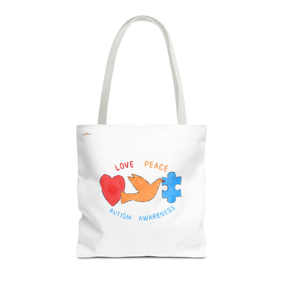 LOVE, PEACE, AUTISM AWARENESS - TOTE BAG