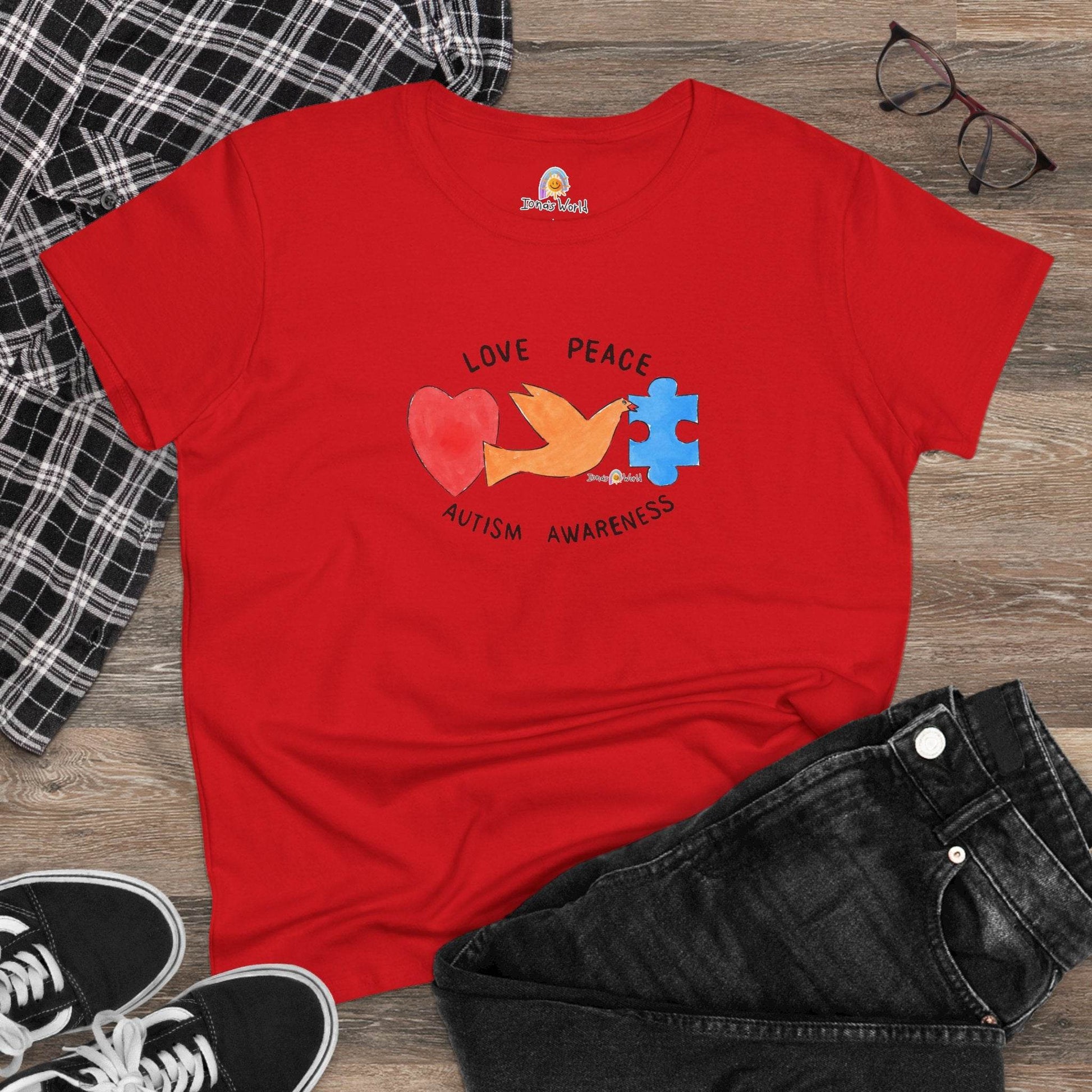 LOVE, PEACE, AUTISM AWARENESS - WOMEN'S SHIRT - Iona's World
