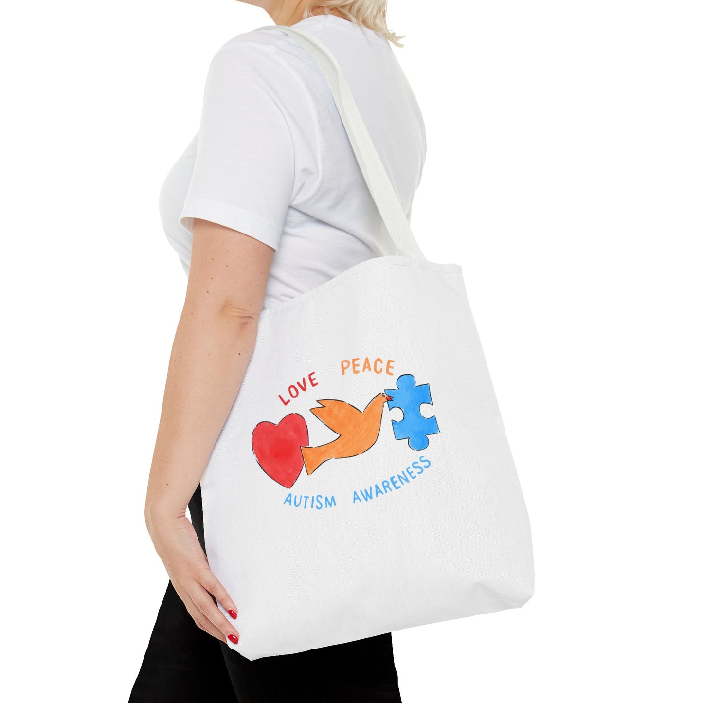 LOVE, PEACE, AUTISM AWARENESS - TOTE BAG