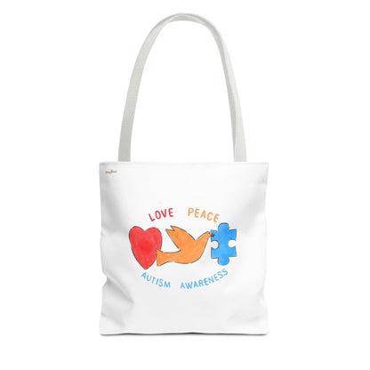 LOVE, PEACE, AUTISM AWARENESS - TOTE BAG