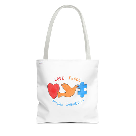 LOVE, PEACE, AUTISM AWARENESS - TOTE BAG