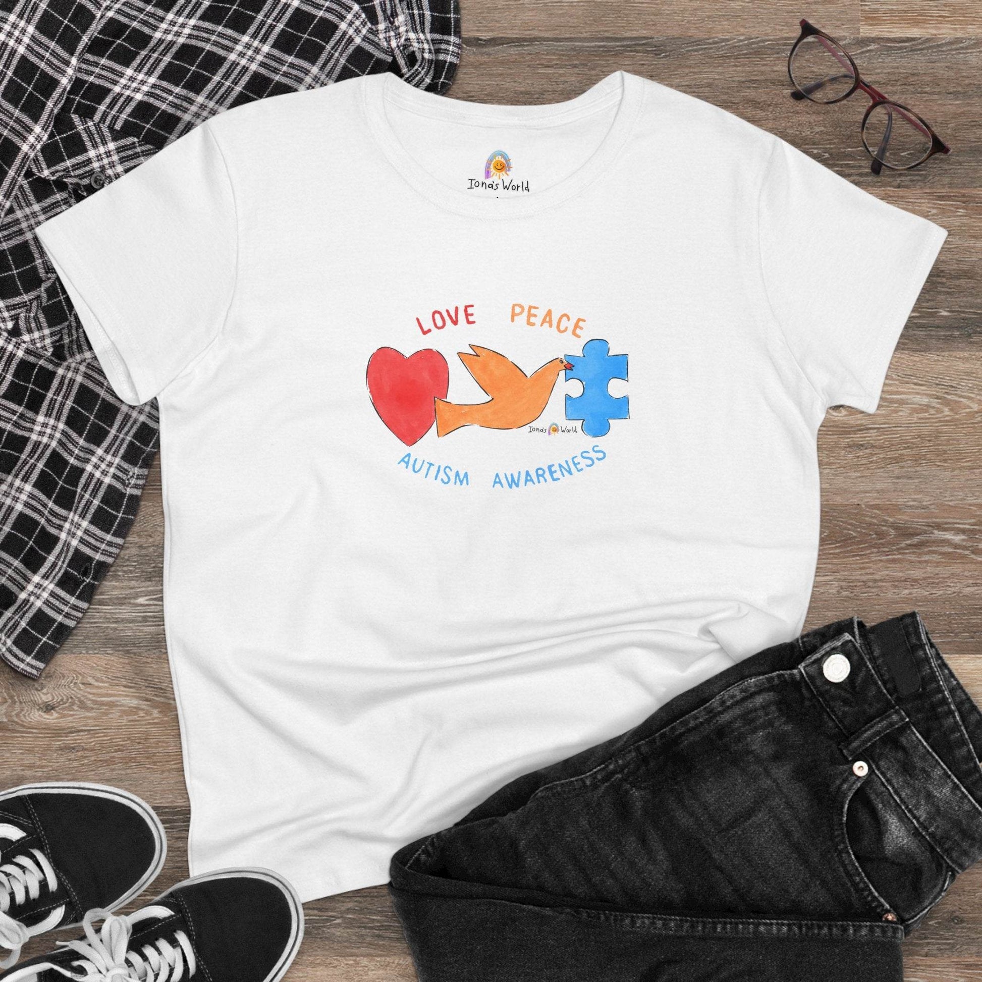 LOVE, PEACE, AUTISM AWARENESS - WOMEN'S SHIRT - Iona's World