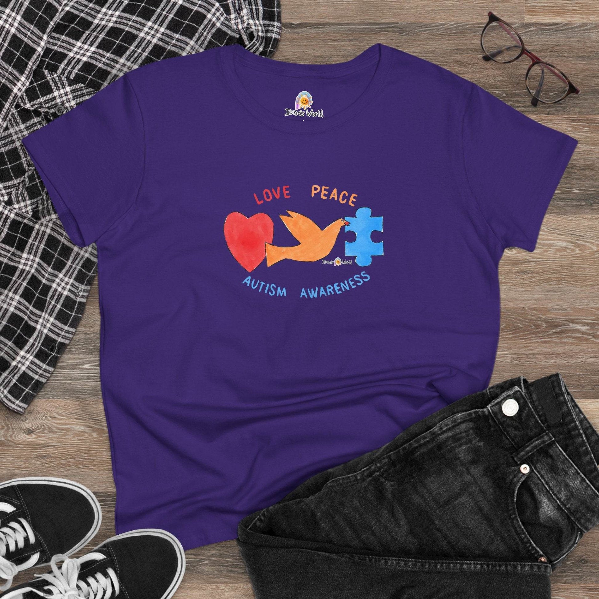 LOVE, PEACE, AUTISM AWARENESS - WOMEN'S SHIRT - Iona's World