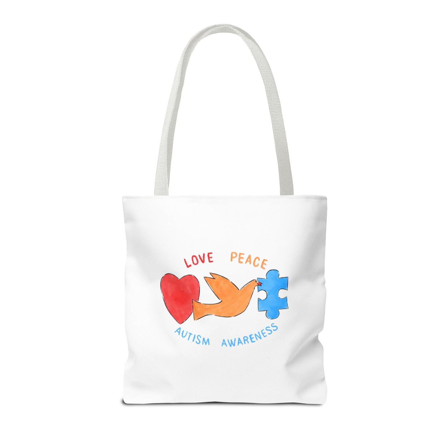 LOVE, PEACE, AUTISM AWARENESS - TOTE BAG