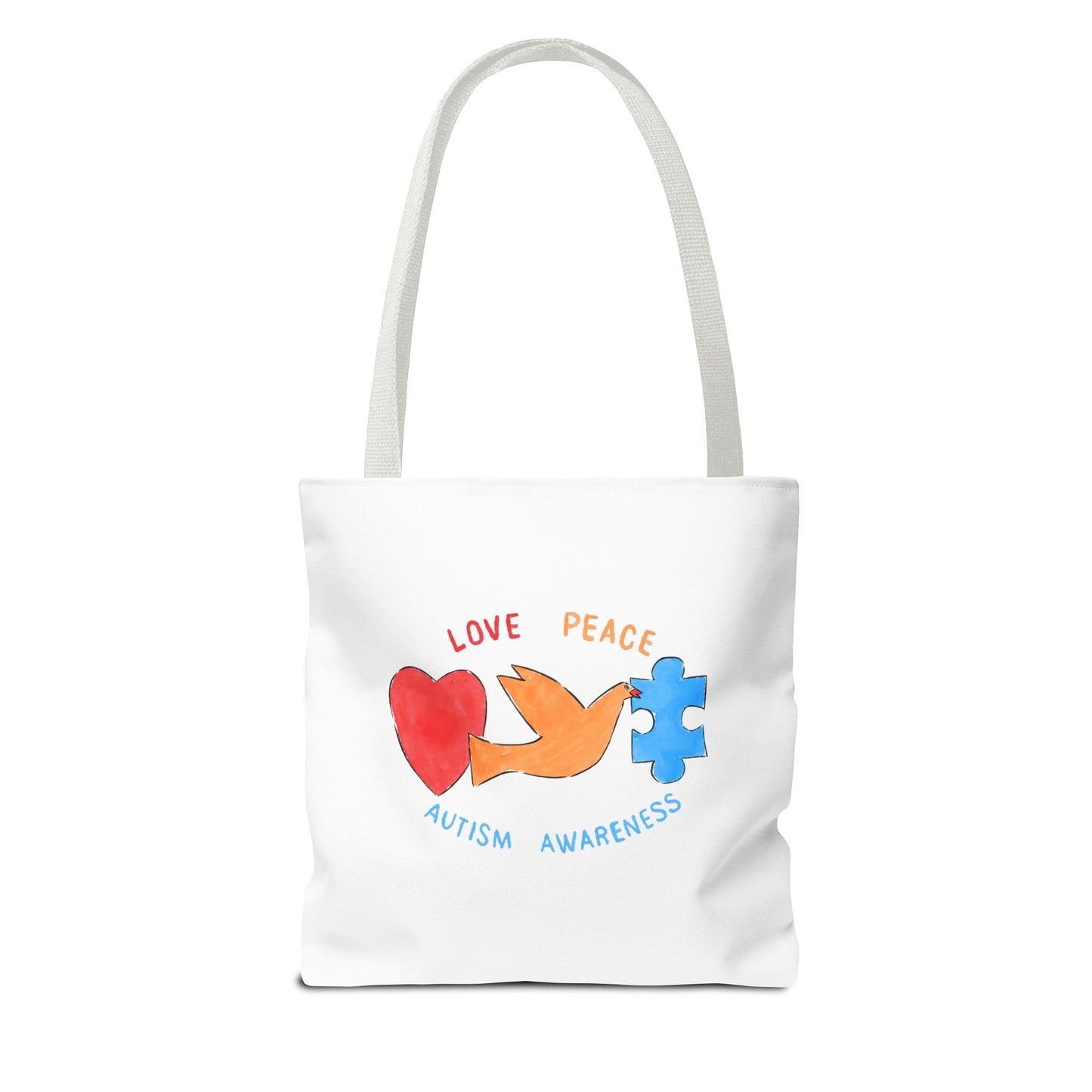 LOVE, PEACE, AUTISM AWARENESS - TOTE BAG