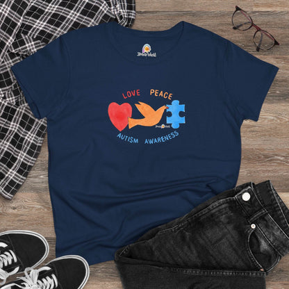 LOVE, PEACE, AUTISM AWARENESS - WOMEN'S SHIRT - Iona's World